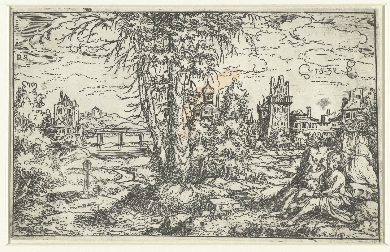 Paysage avec femme et enfant - Monogrammist PS (Duitsland)