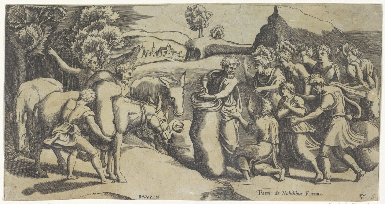 La coupe de Joseph découverte dans le sac de grain de Benjamin - Monogrammist PVO (prentmaker)
