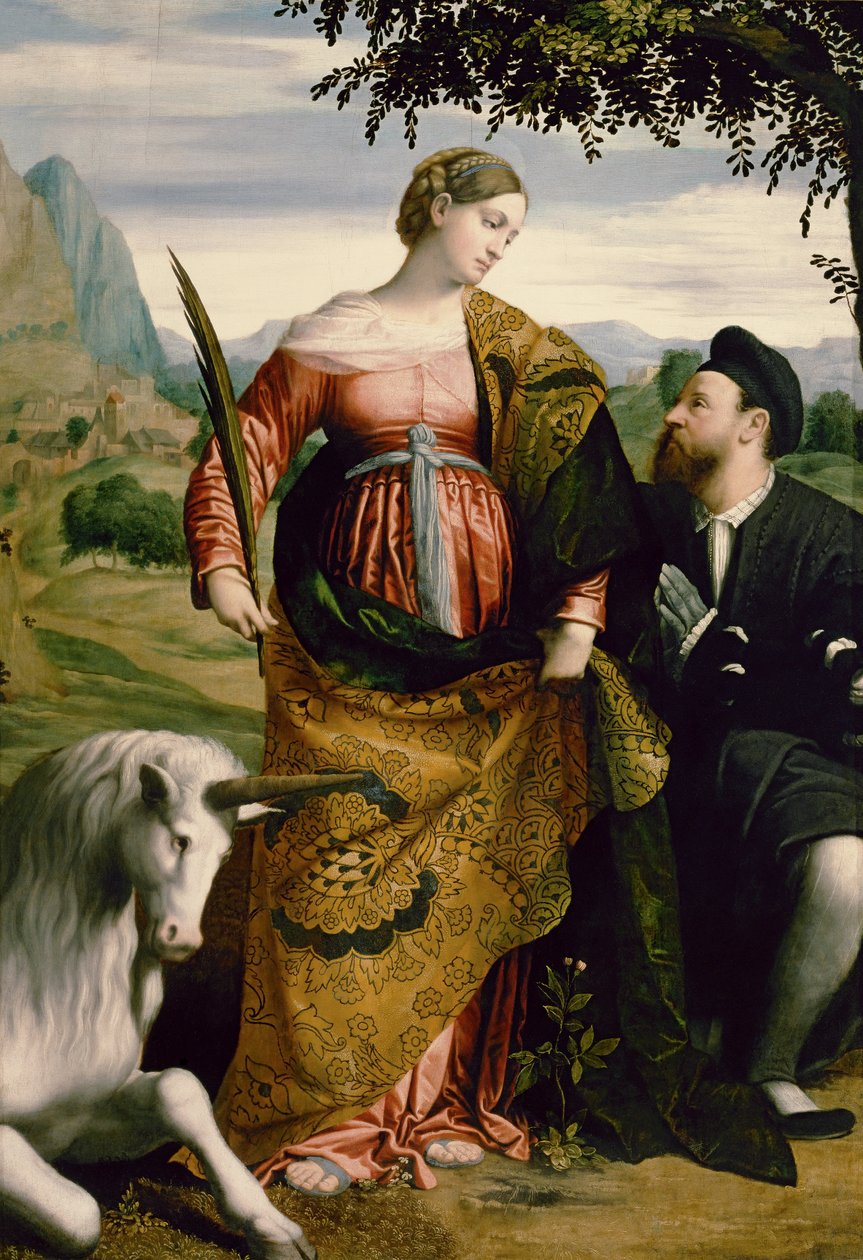 Sainte Justine, vénérée par une patronne - Moretto da Brescia