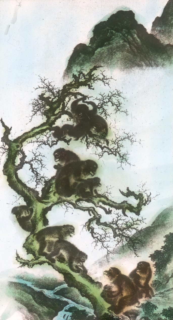 Singes sur un membre - Peinture de Sosen du 17e siècle - Mori Sosen