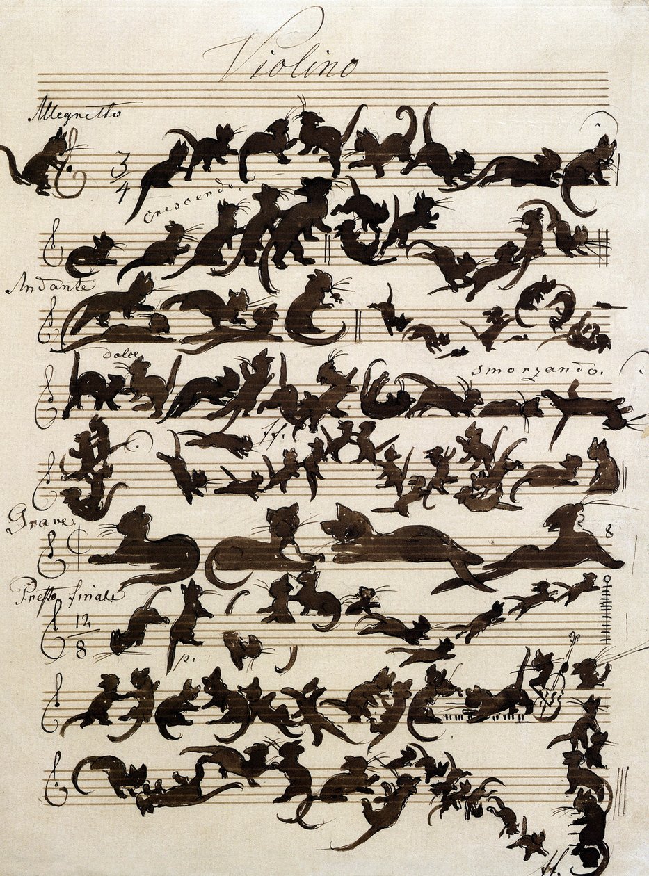 La symphonie du chat (Die Katzensymphony) dessin de Moritz von Schwind de 1868. Staatliche Kunsthalle Karlsruhe. - Moritz Ludwig von Schwind