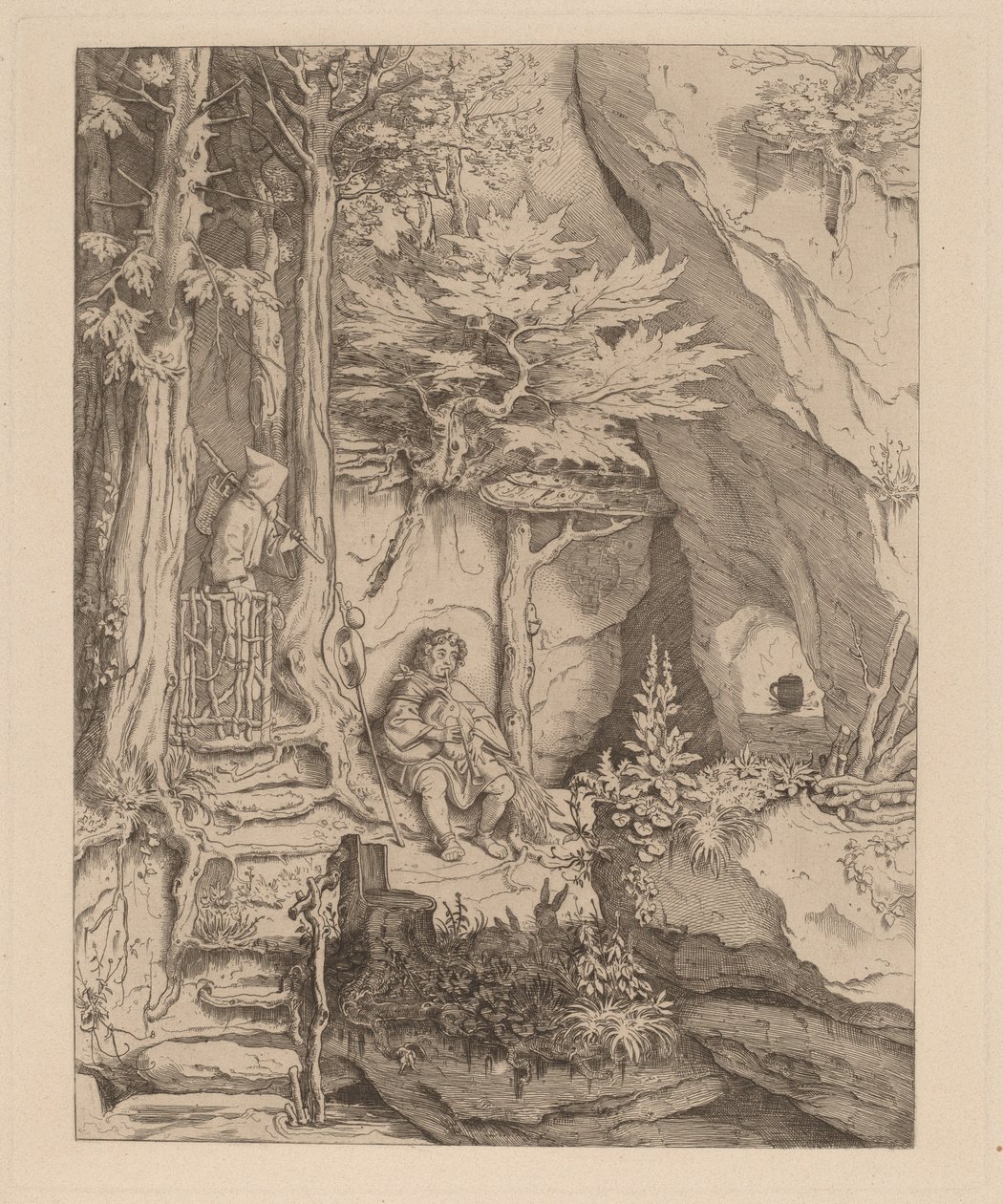 Un moine avec un joueur de cornemuse - Moritz Ludwig von Schwind