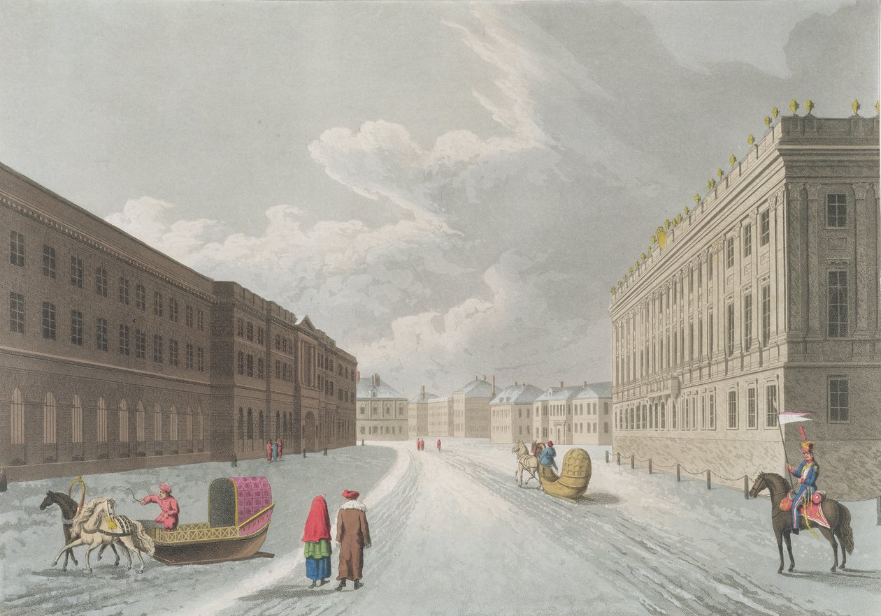 Vue du Palais de Marbre dans le Grand Millione, Saint-Pétersbourg, illustration pour février de 