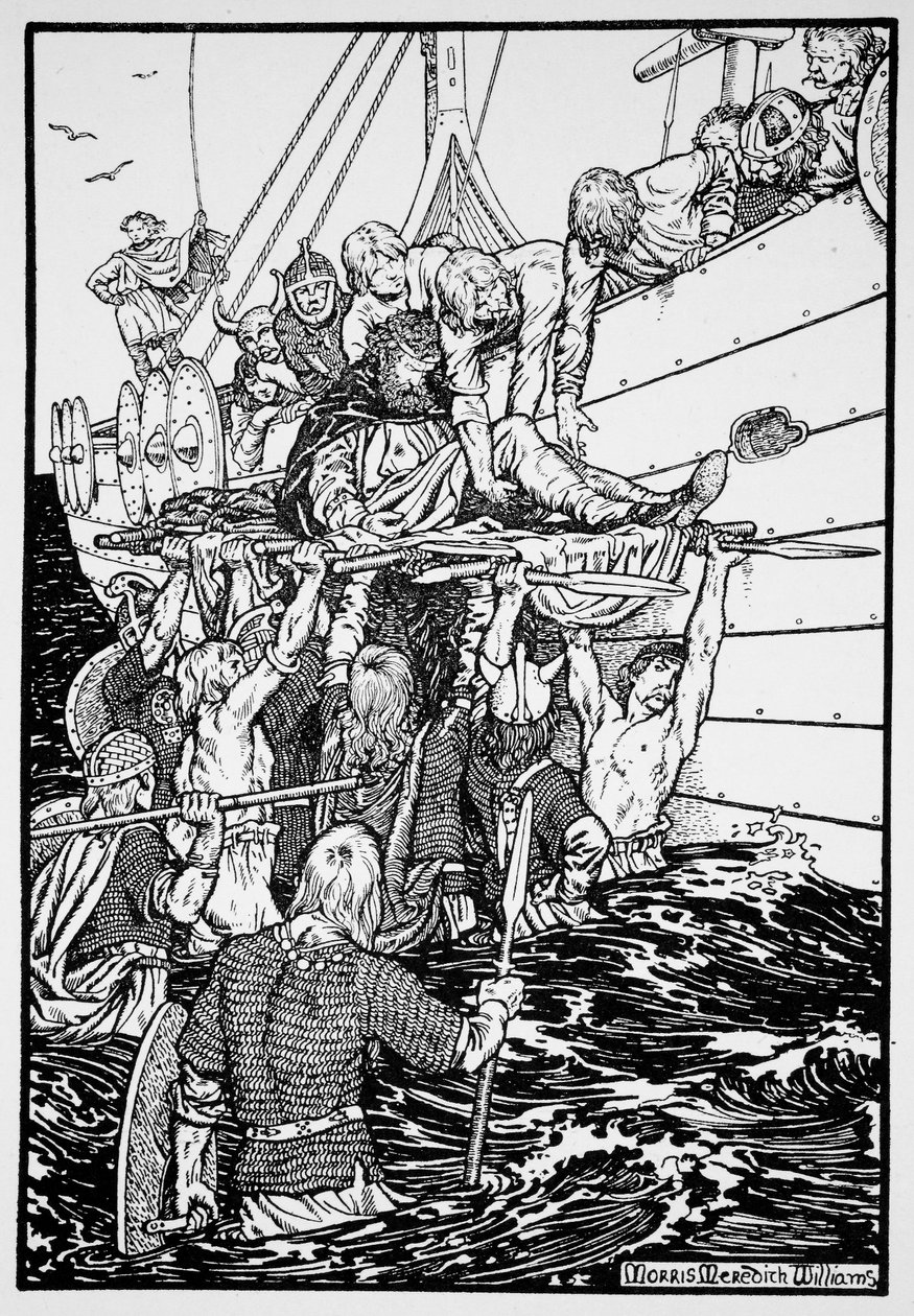 Le roi Haakon mourant porté à son navire, 961, 1913 - Morris Meredith Williams