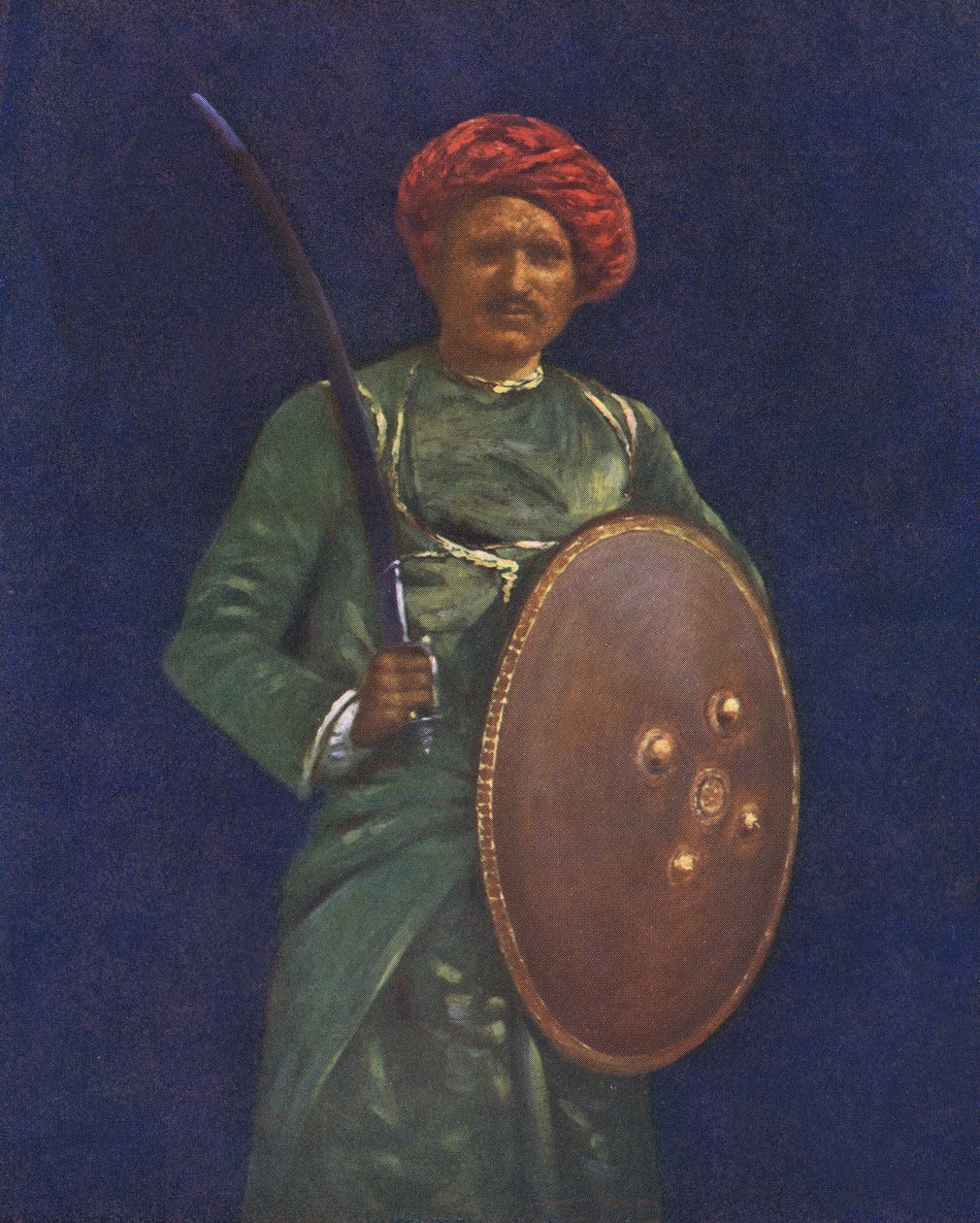 Soldat indien avec épée et bouclier - début du 20e siècle - Mortimer Ludington Menpes
