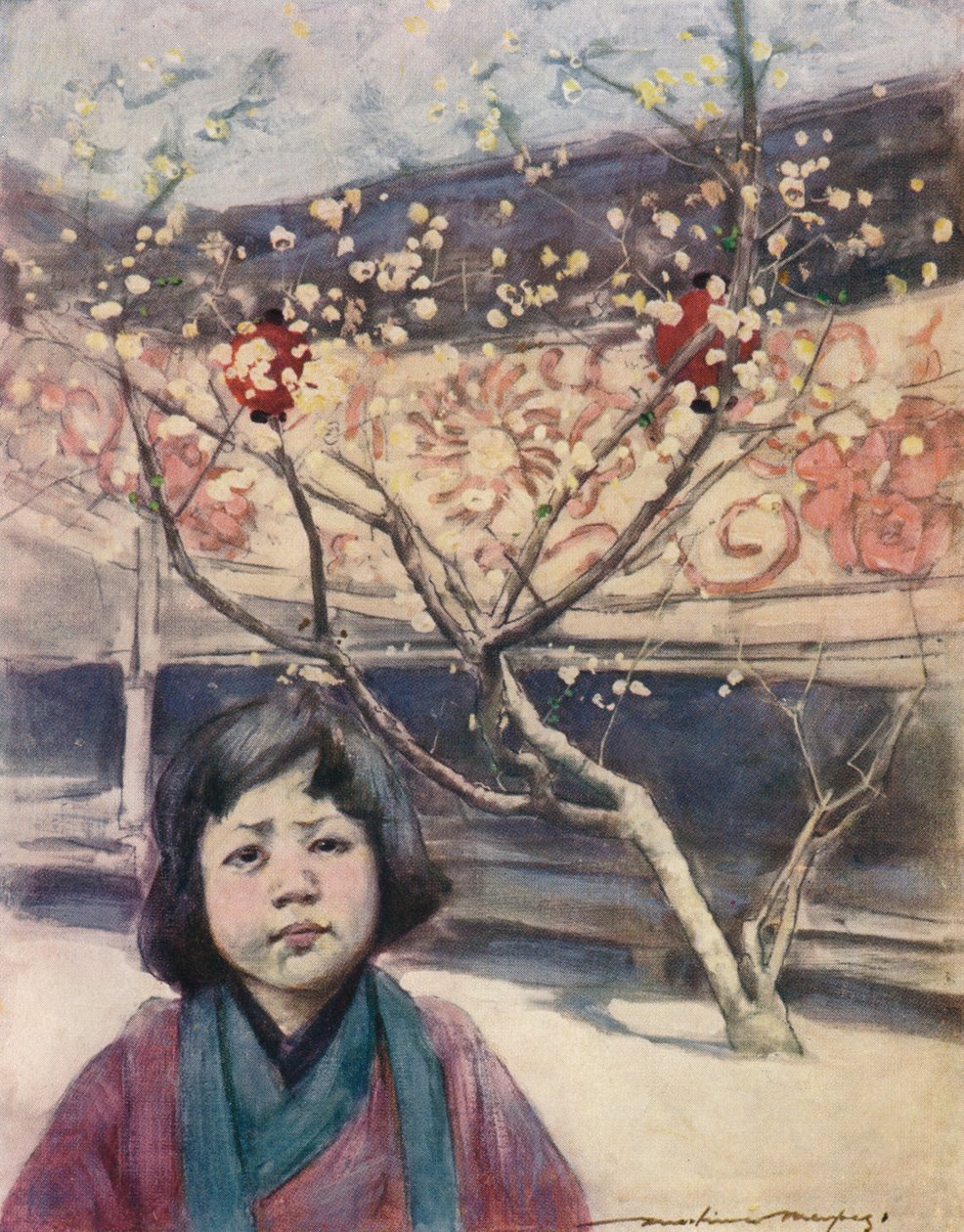 Une fille japonaise en couleur prune - Mortimer L Menpes