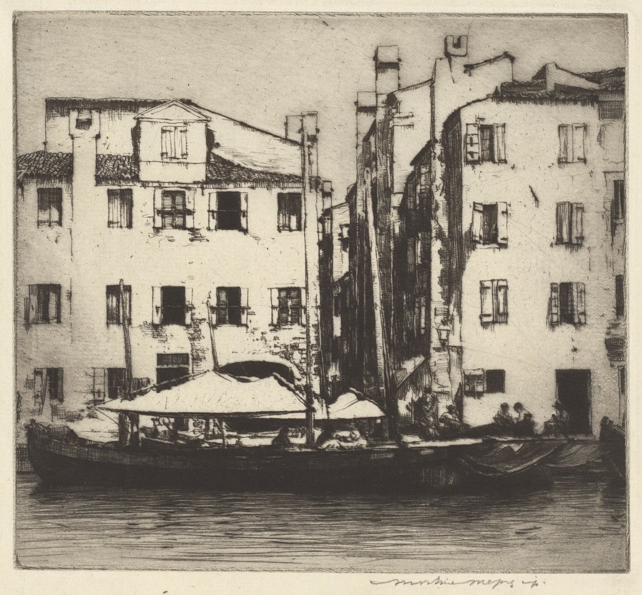 Bateaux sur un canal, île vénitienne - Mortimer Menpes