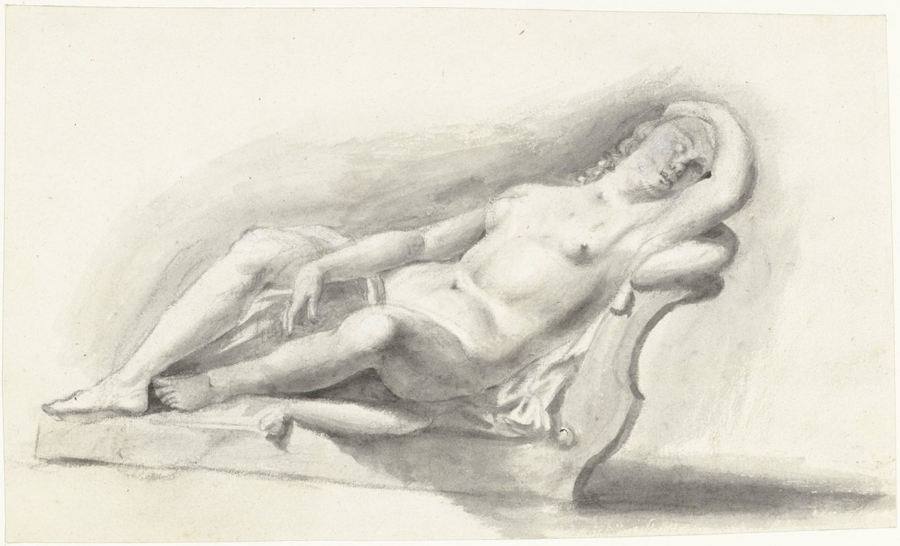Statue de femme nue, allongée sur un coussin - Moses Ter Borch