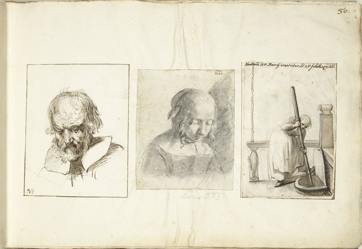 Vieil homme, une fille et une femme avec un crochet de puits - Moses Ter Borch