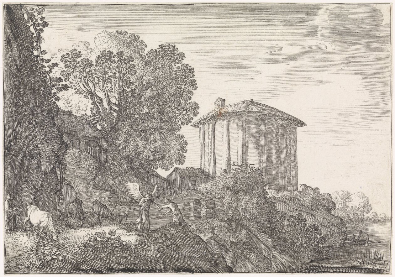 Paysage avec le temple de Vesta - Moyses van Wtenbrouck