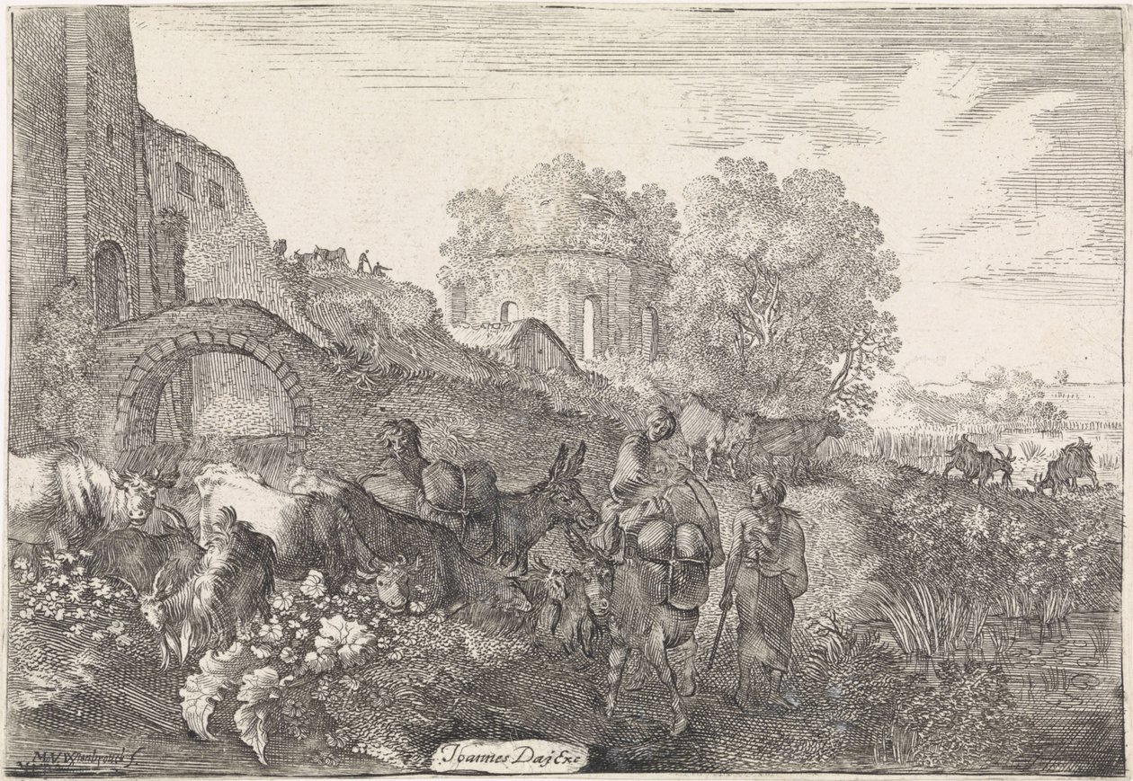Paysage avec voyageurs (Paysages arcadiens) - Moyses van Wtenbrouck