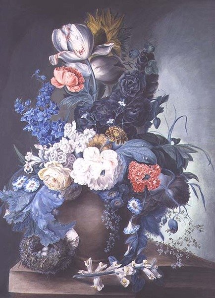 Groupe de fleurs dans un pot et nid d