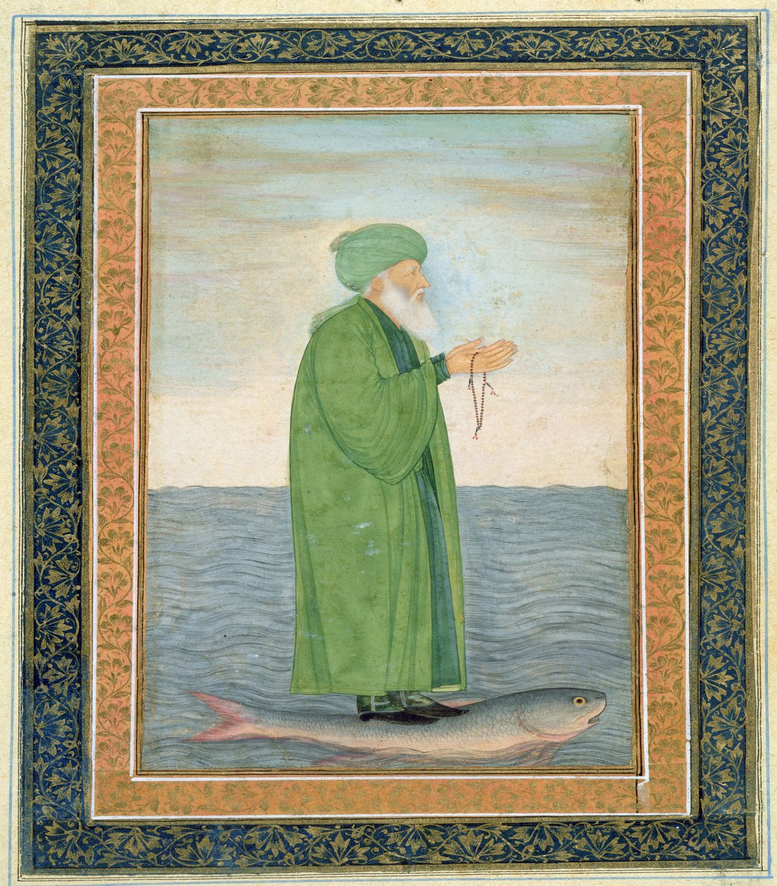 Khawa Khizir Khan chevauchant un poisson, du Petit Album Clive - Mughal School