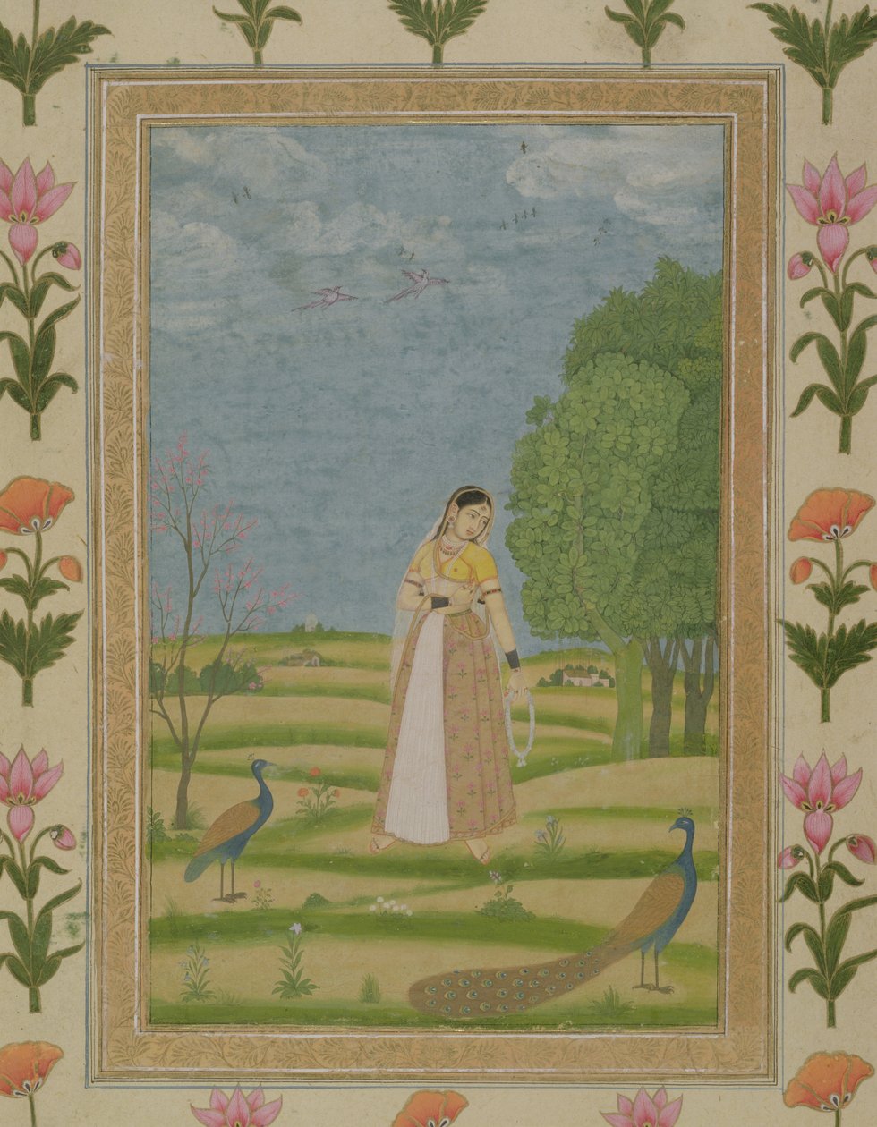 Dame avec des paons, du Petit Album Clive - Mughal School