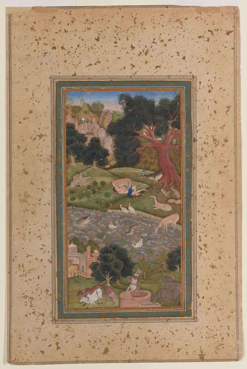 Majnun dans le désert, vers 1600 - Mughal School