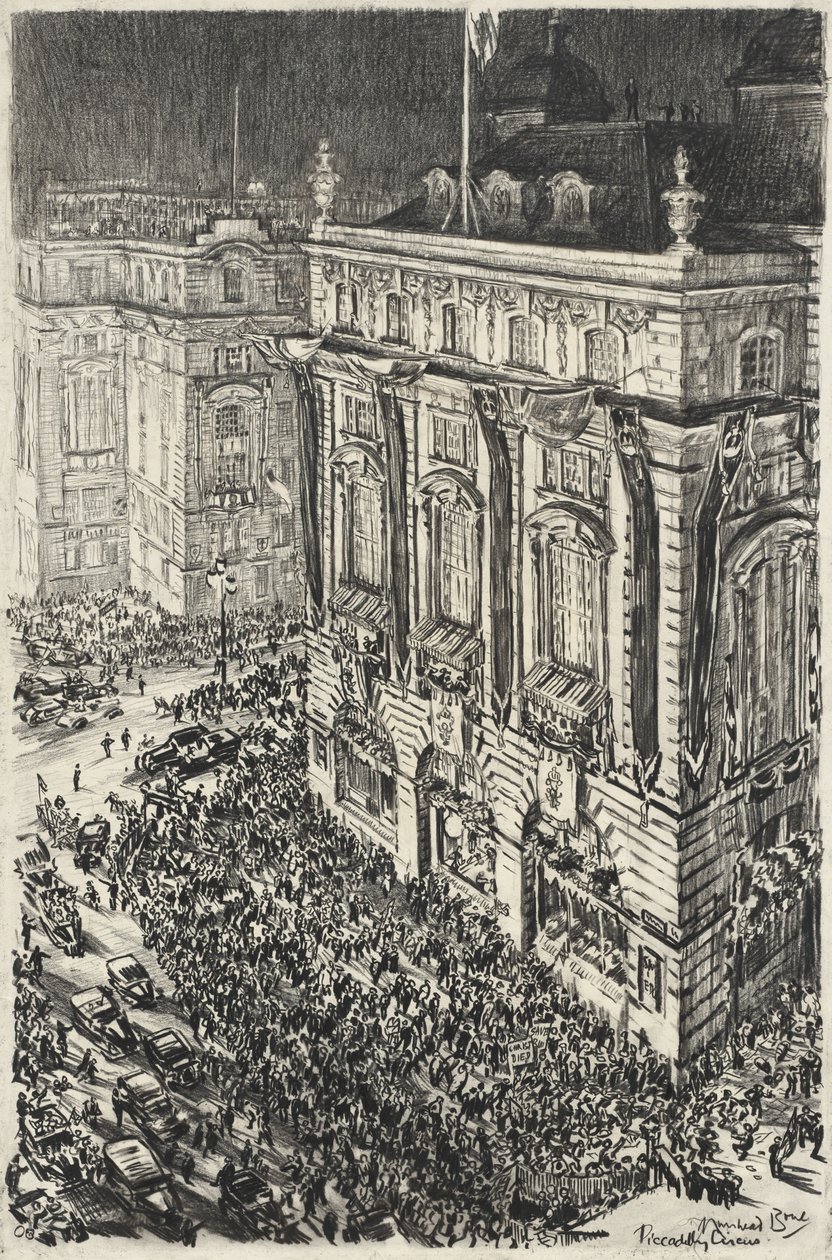 Piccadilly Circus, veille du couronnement de George VI - Muirhead Bone