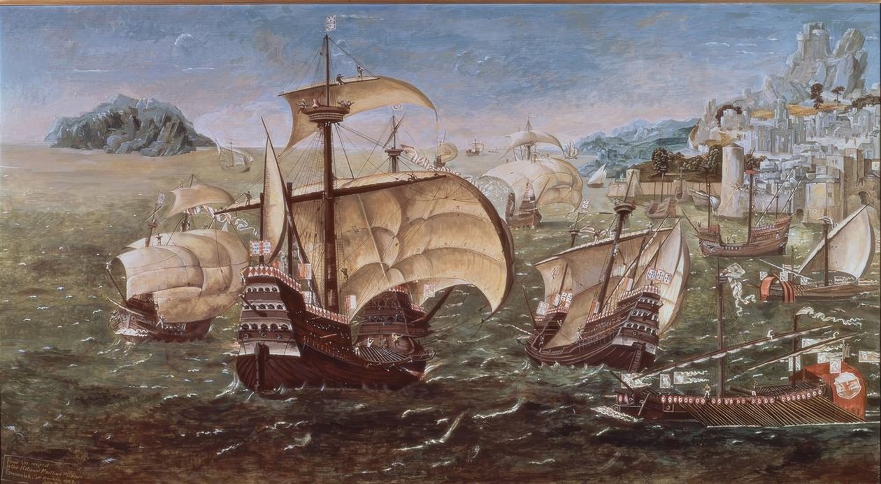 Embarcations portugaises sur une côte rocheuse – XVIe siècle – Copie de l