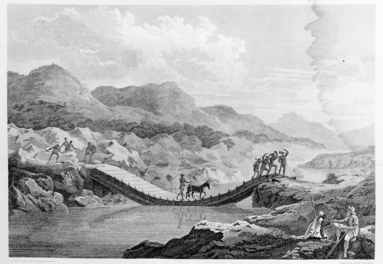 Autoportrait dessinant le pont sur la rivière Bafing, Sénégal, de 