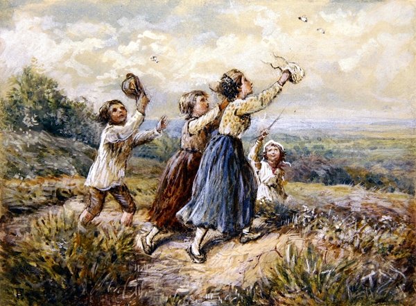 Enfants chassant des papillons - Myles Birket Foster