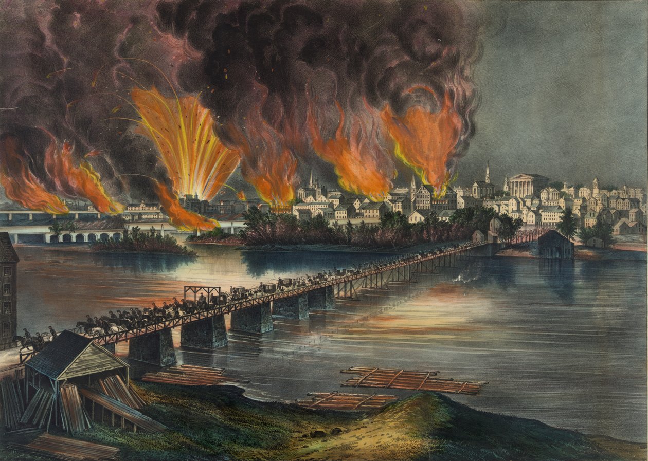 La chute de Richmond, Virginie, la nuit du 2 avril 1865 - Nathaniel Currier