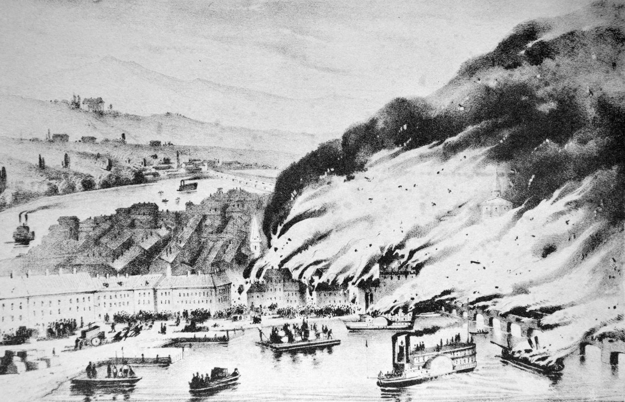 Grande conflagration à Pittsburgh, PA - N. and Ives, J.M. Currier