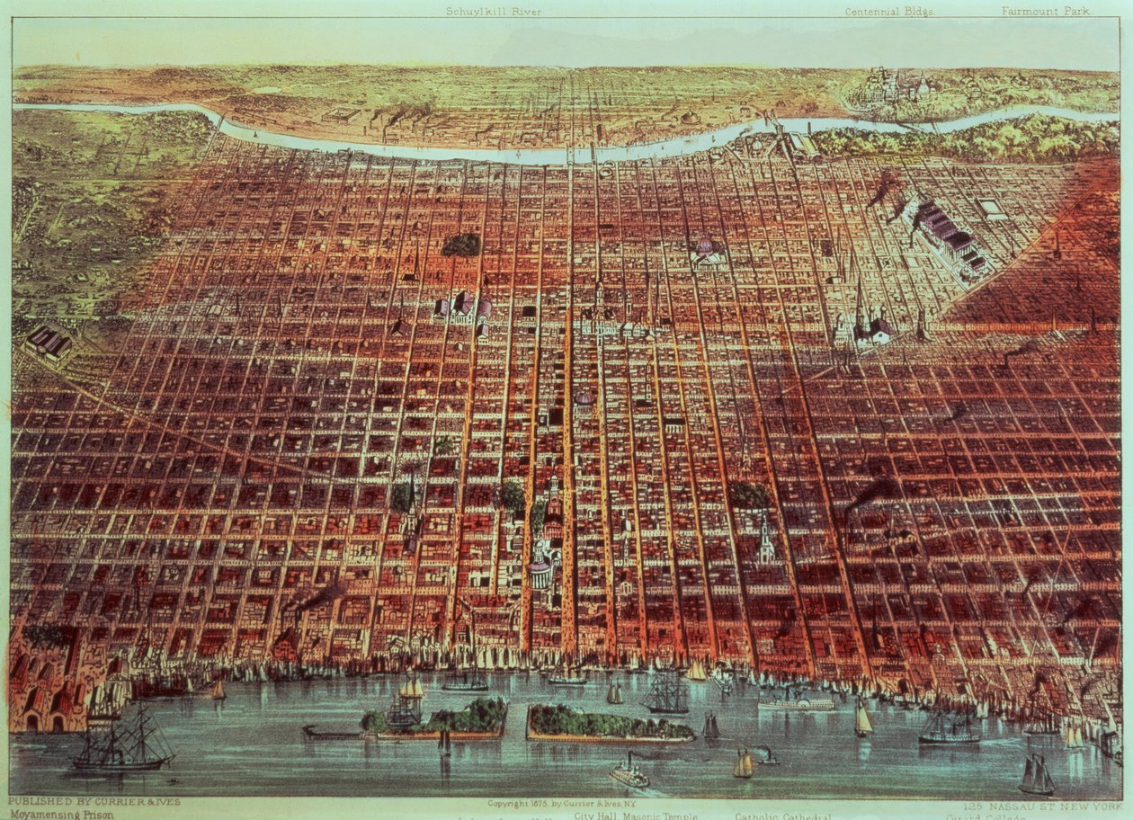 Vue générale de Philadelphie, 1875 - N. and Ives, J.M. Currier