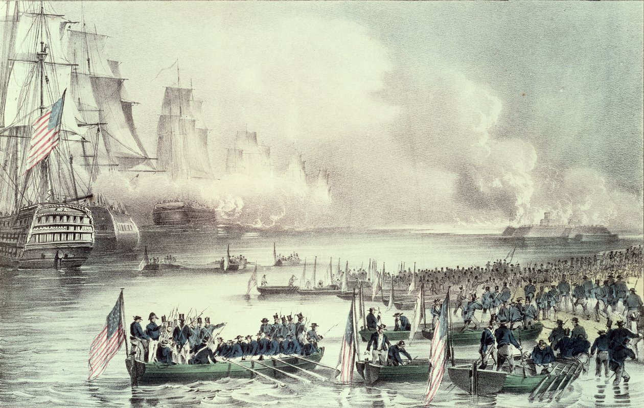 Débarquement des forces américaines à Vera Cruz, sous le général Scott, mars 1847 - N. and Ives, J.M. Currier