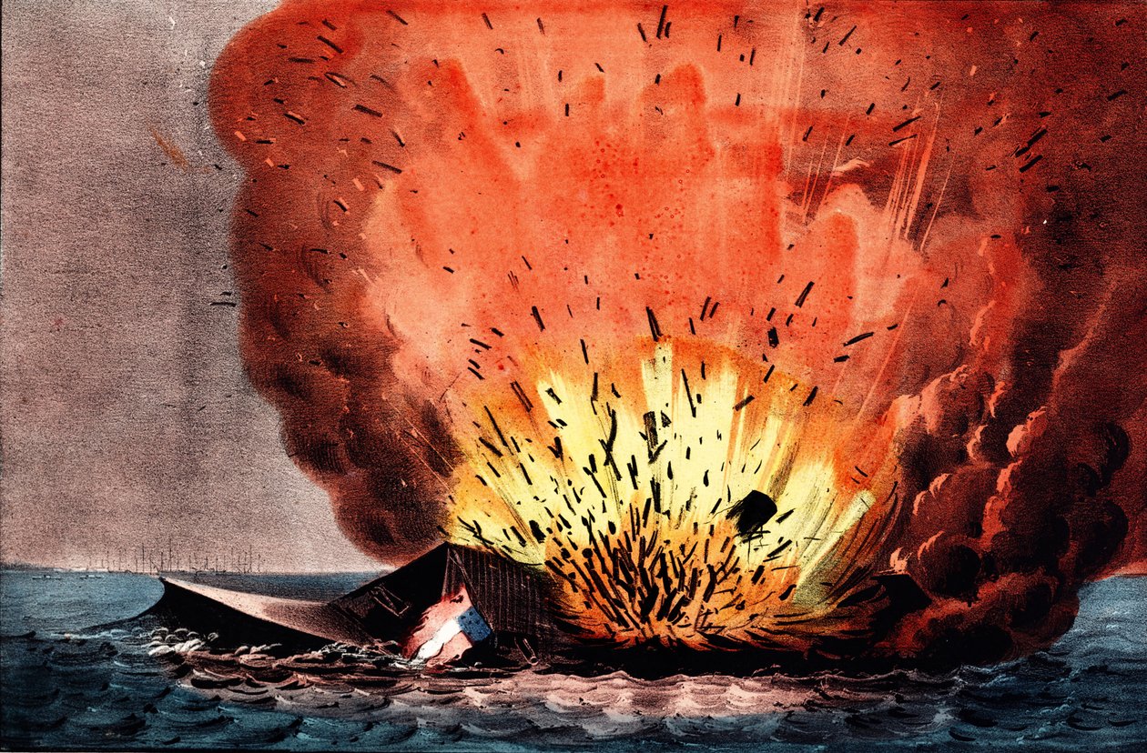 Guerre de Sécession (1861-1865) : bataille de Hampton Roads, 8-9 mars - N. and Ives J.M. (1824 95) Currier