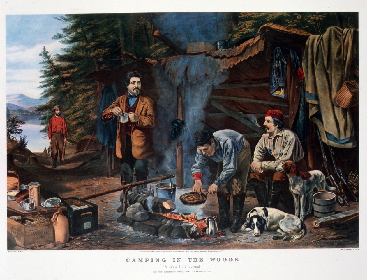 Camping dans les bois "Un bon moment à venir". Par Arthur Tait (Currier & Ives) - N. and Ives J.M. (1824 95) Currier