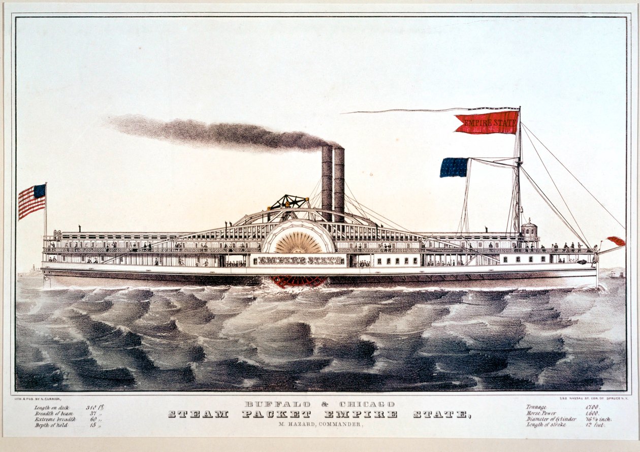Le bateau à vapeur Empire State, reliant Buffalo et Chicago ... (épreuve coloriée) - N. and Ives J.M. (1824-95) Currier
