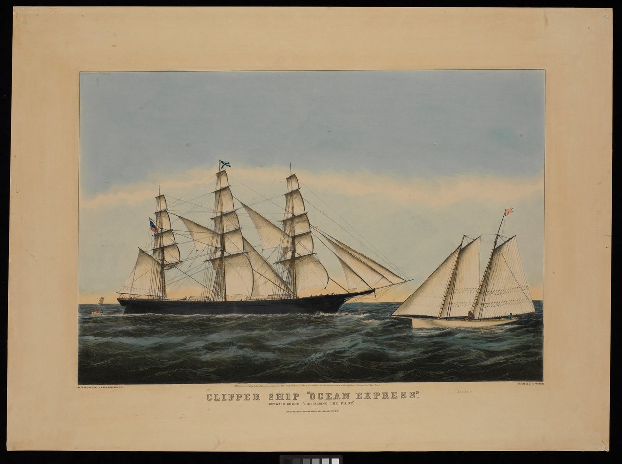 Clipper Ocean Express en route "débarquant le pilote" - N. and Ives J.M. (1824 95) Currier