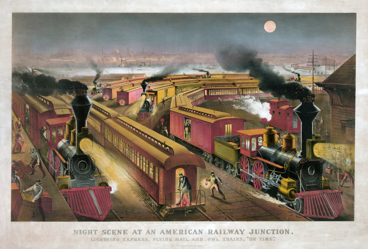 Scène nocturne à une jonction ferroviaire américaine par Currier & Ives - Currier and Ives