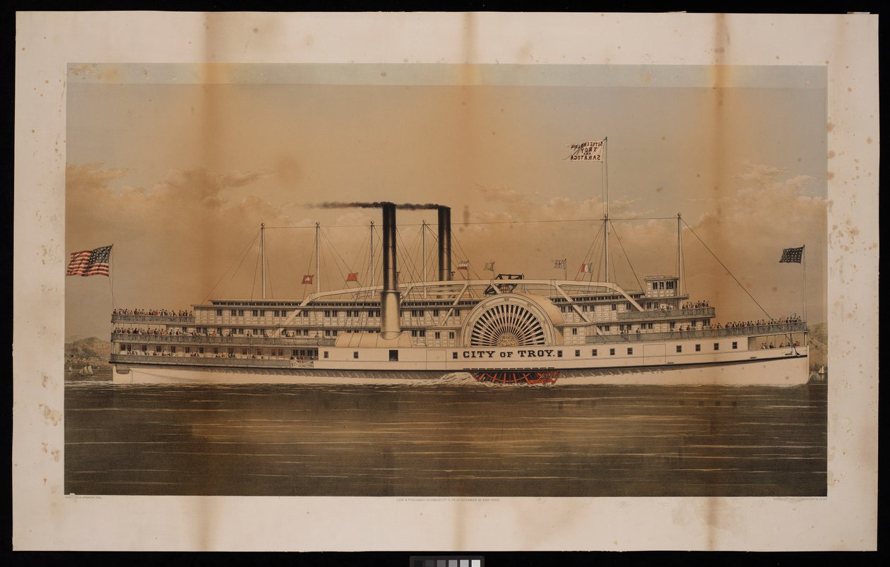 Bateau à vapeur à aubes City of Troy Citizens Line Troy et Saratoga - N. and Ives J.M. (1824 95) Currier