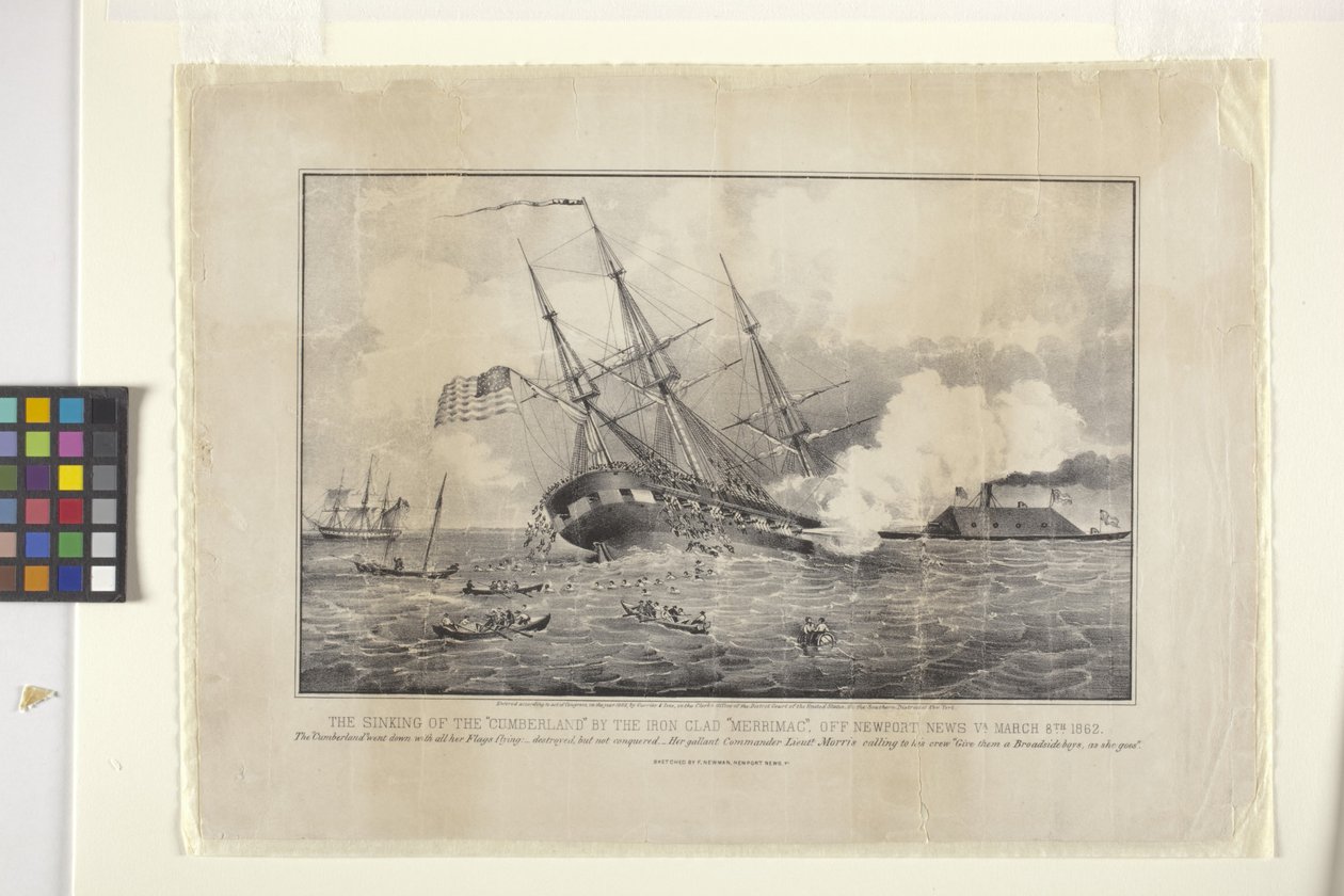 Naufrage du Cumberland par le cuirassé "Merrimac" - N. and Ives J.M. (1824 95) Currier