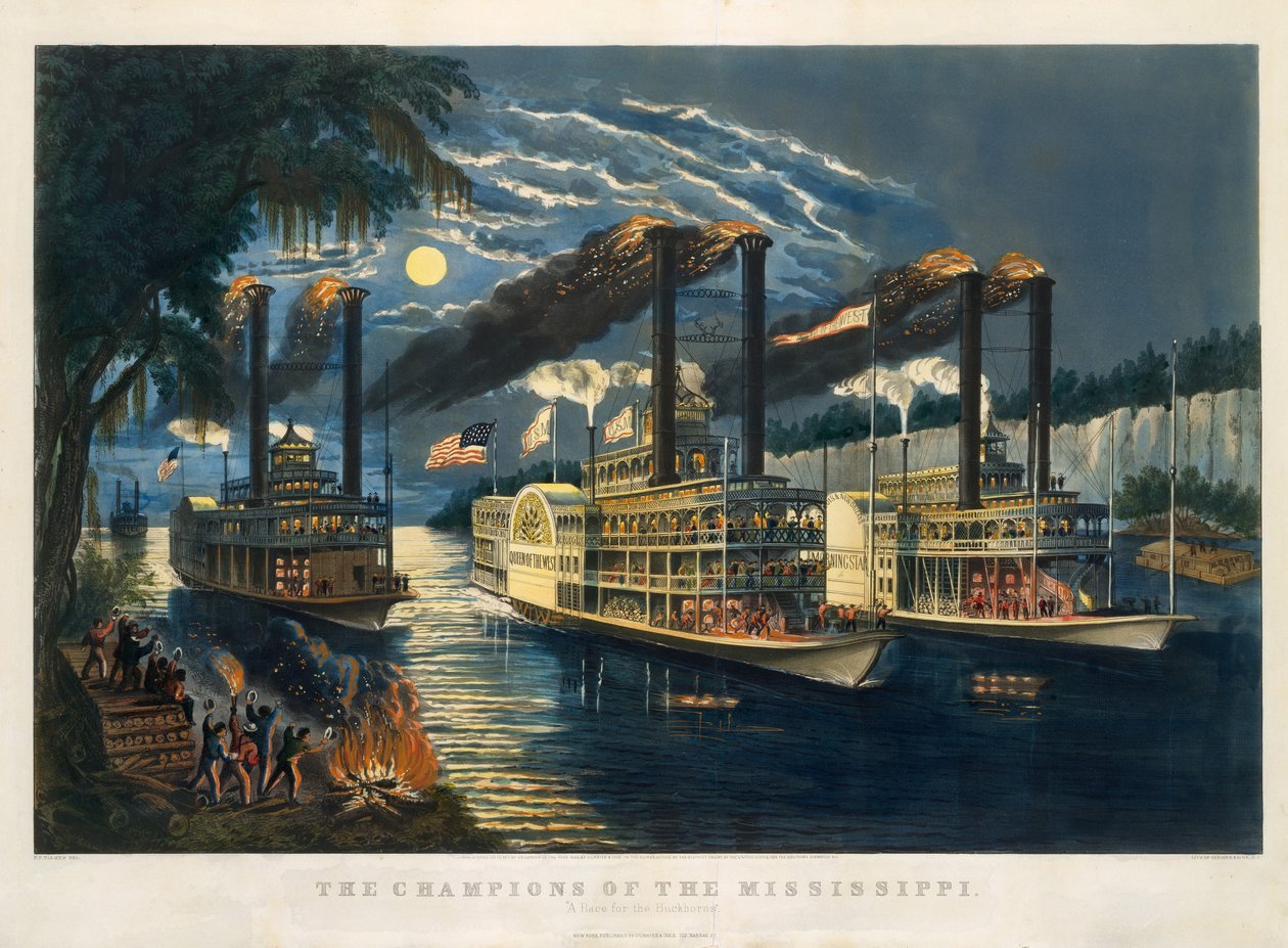 Les Champions du Mississippi – "Une course pour les bois de cerf" - Currier and Ives