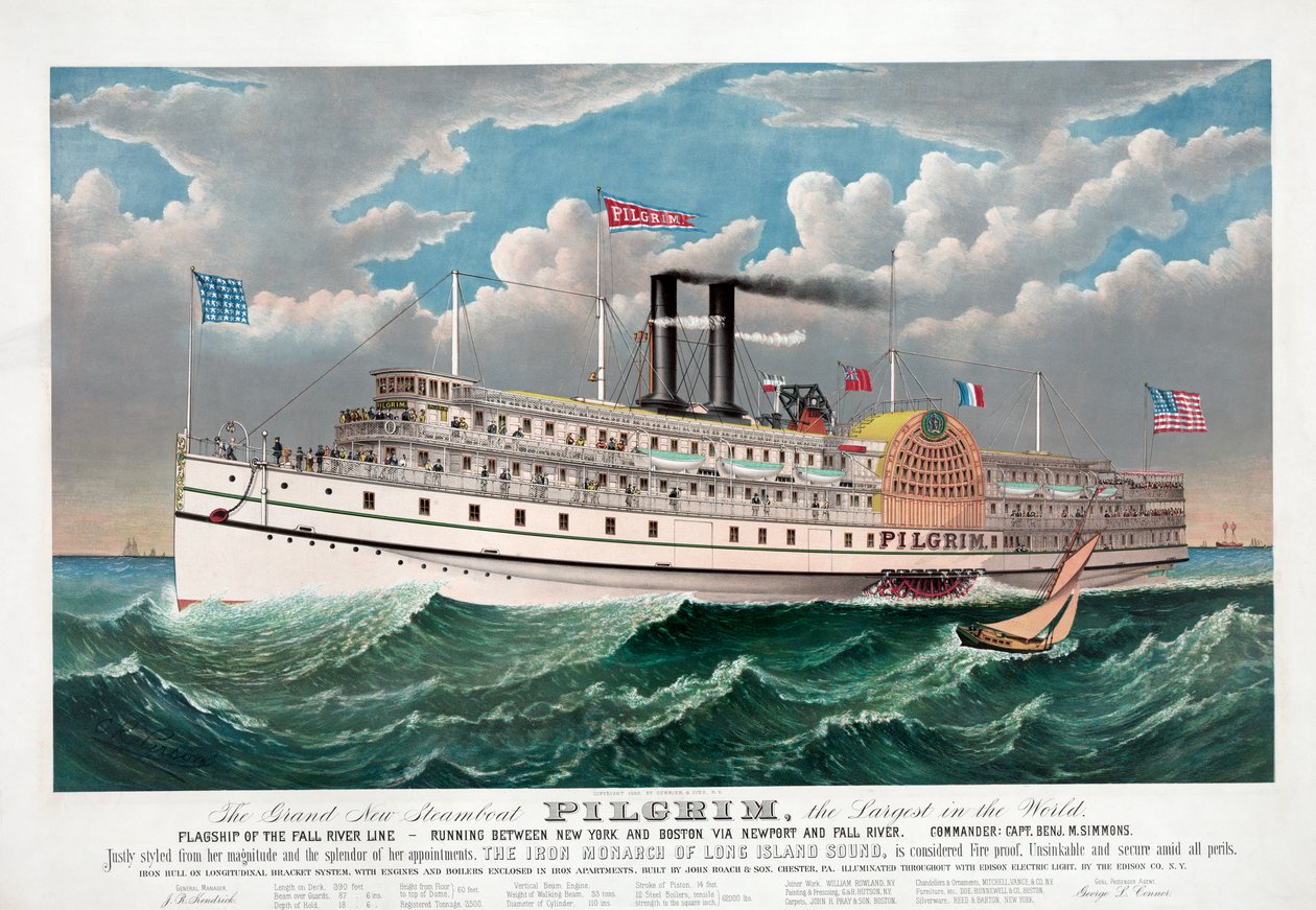 Le grand nouveau bateau à vapeur Pilgrim, c.1883 (lithographie en couleur) - Currier and Ives