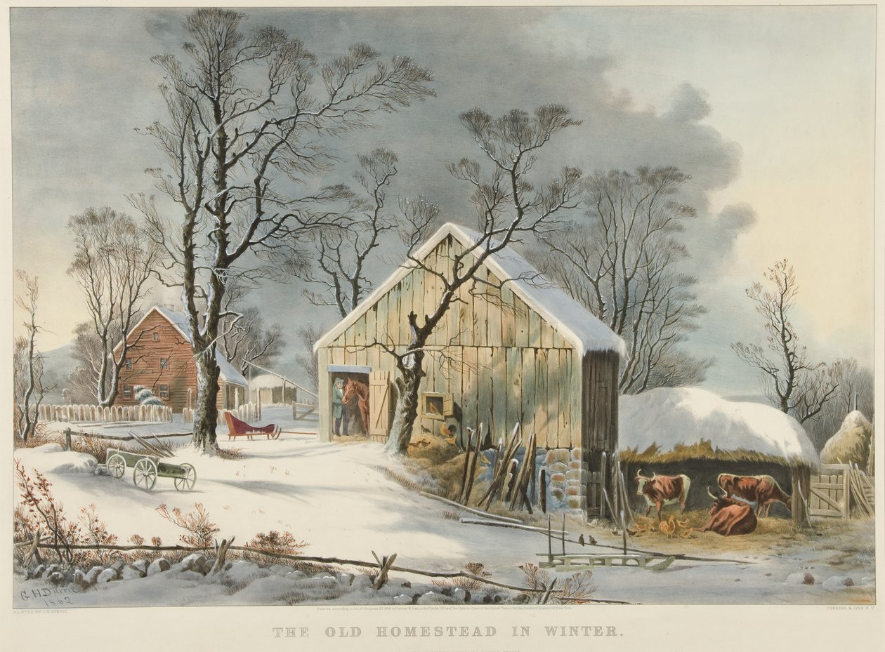 La vieille maison en hiver - Currier and Ives
