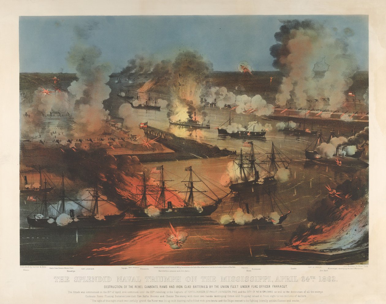 Le splendide triomphe naval sur le Mississippi, 24 avril - Currier and Ives