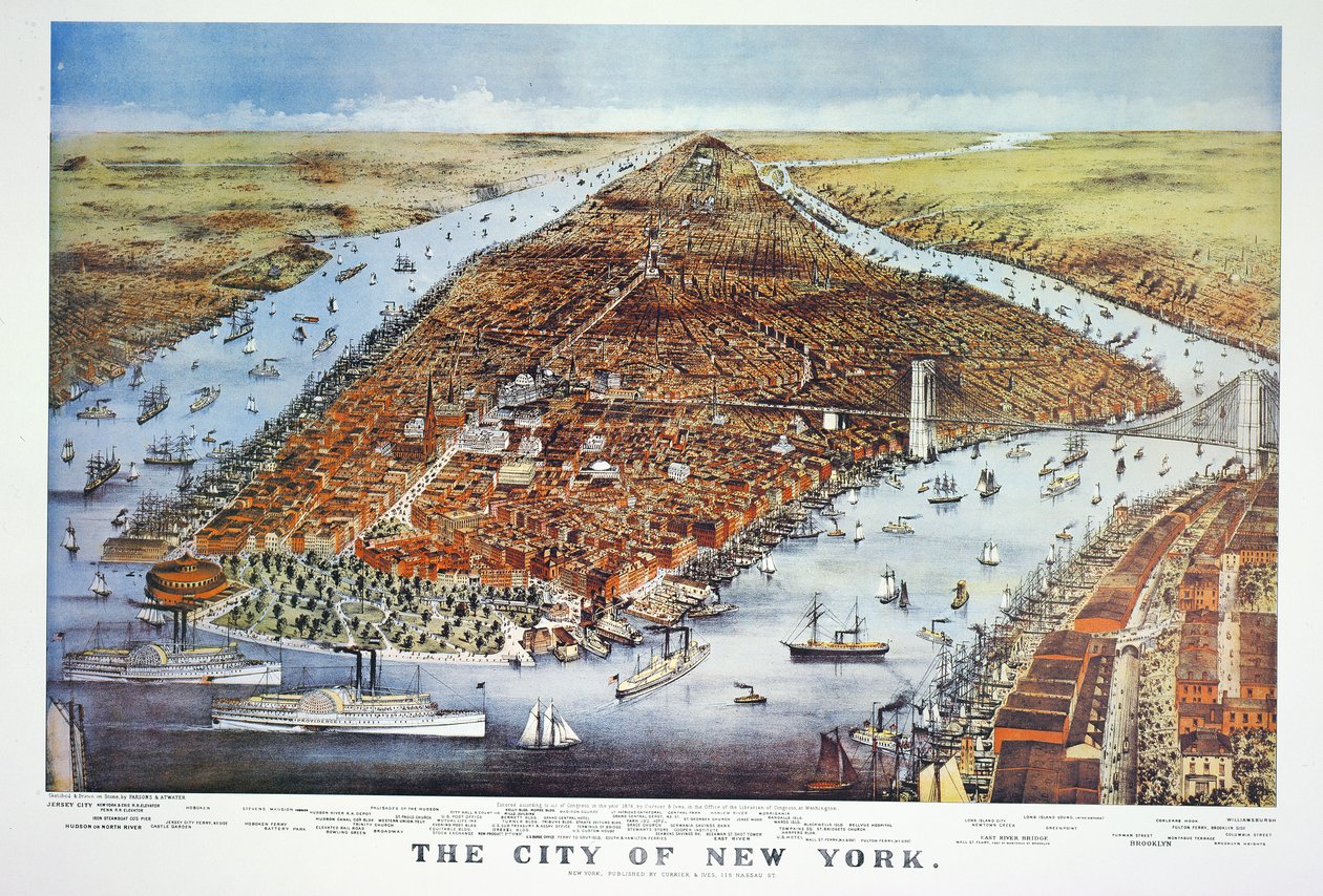 Ville de New York, 1876 - N. and Ives, J.M. Currier