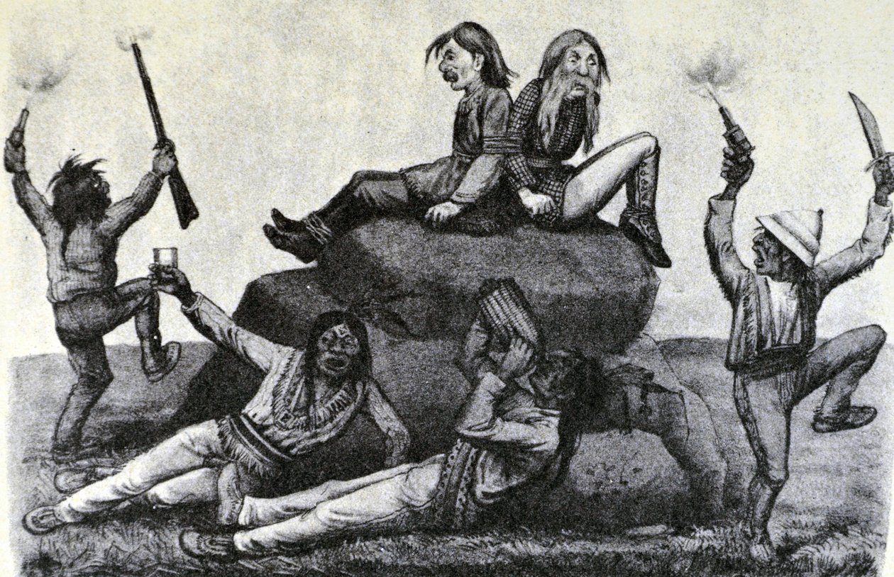 Un Hurlement - Sur le Sentier de la Guerre (dessin original de Thomas Worth, à partir duquel l