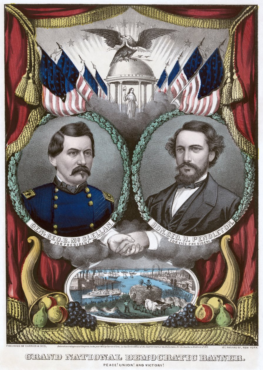 Bannière nationale démocratique. Paix ! Union ! et victoire !, 1864 - N. and Ives, J.M. Currier