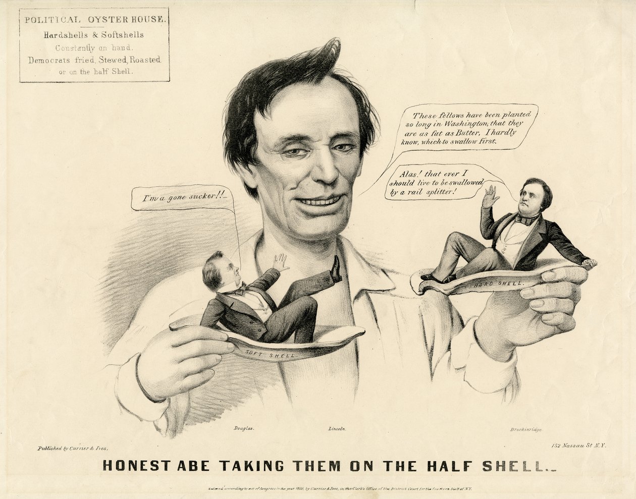 Honnête Abe les Prenant sur la Coquille, 1860 - N. and Ives, J.M. Currier