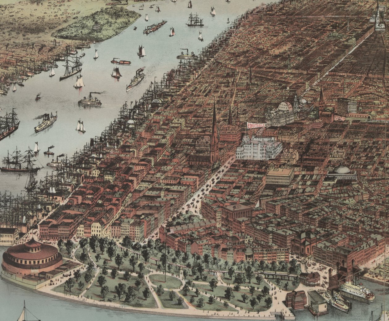 La ville de New York (détail), 1883 - N. and Ives, J.M. Currier