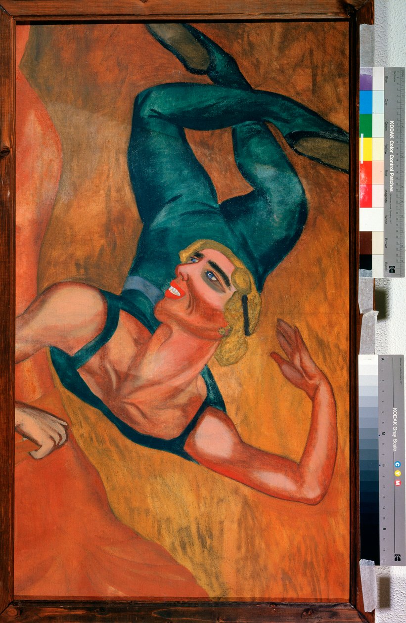 Saut - Un acrobate effectue un saut, le visage souriant, le corps souple déformé par la pose en suspension dans les airs - Peinture de Nadezhda Vladimirovna Lermontova (1885-1921) - Nadezhda Vladimirovna Lermontova