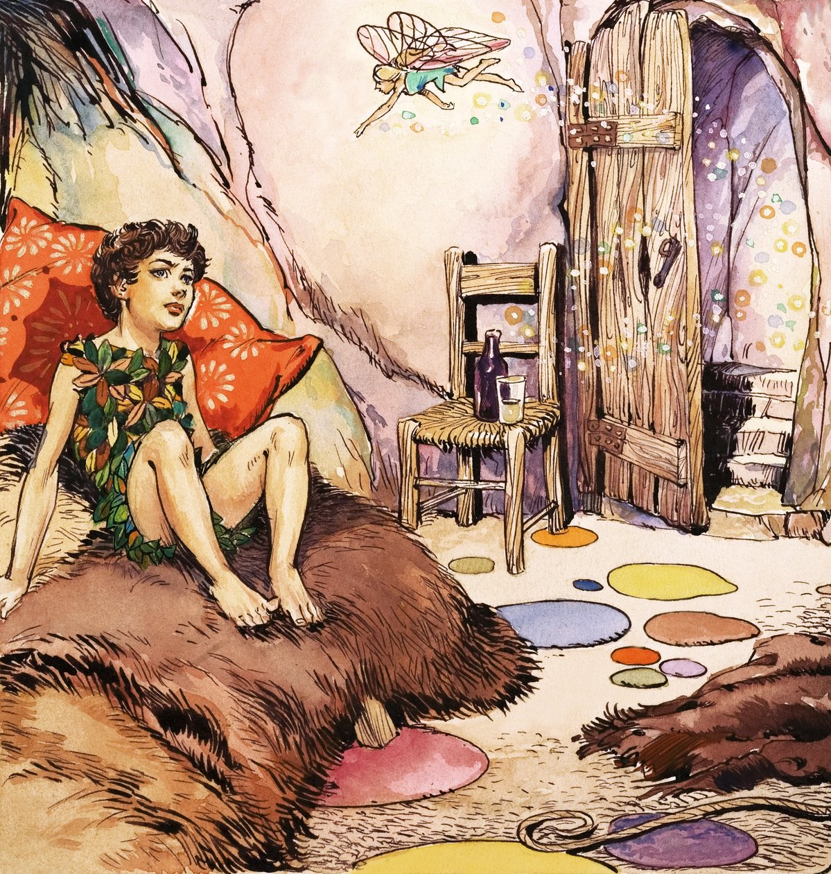 Peter Pan parlant à la fée Clochette, illustration de "Peter Pan" de J.M. Barrie (gouache sur papier) - Nadir Quinto