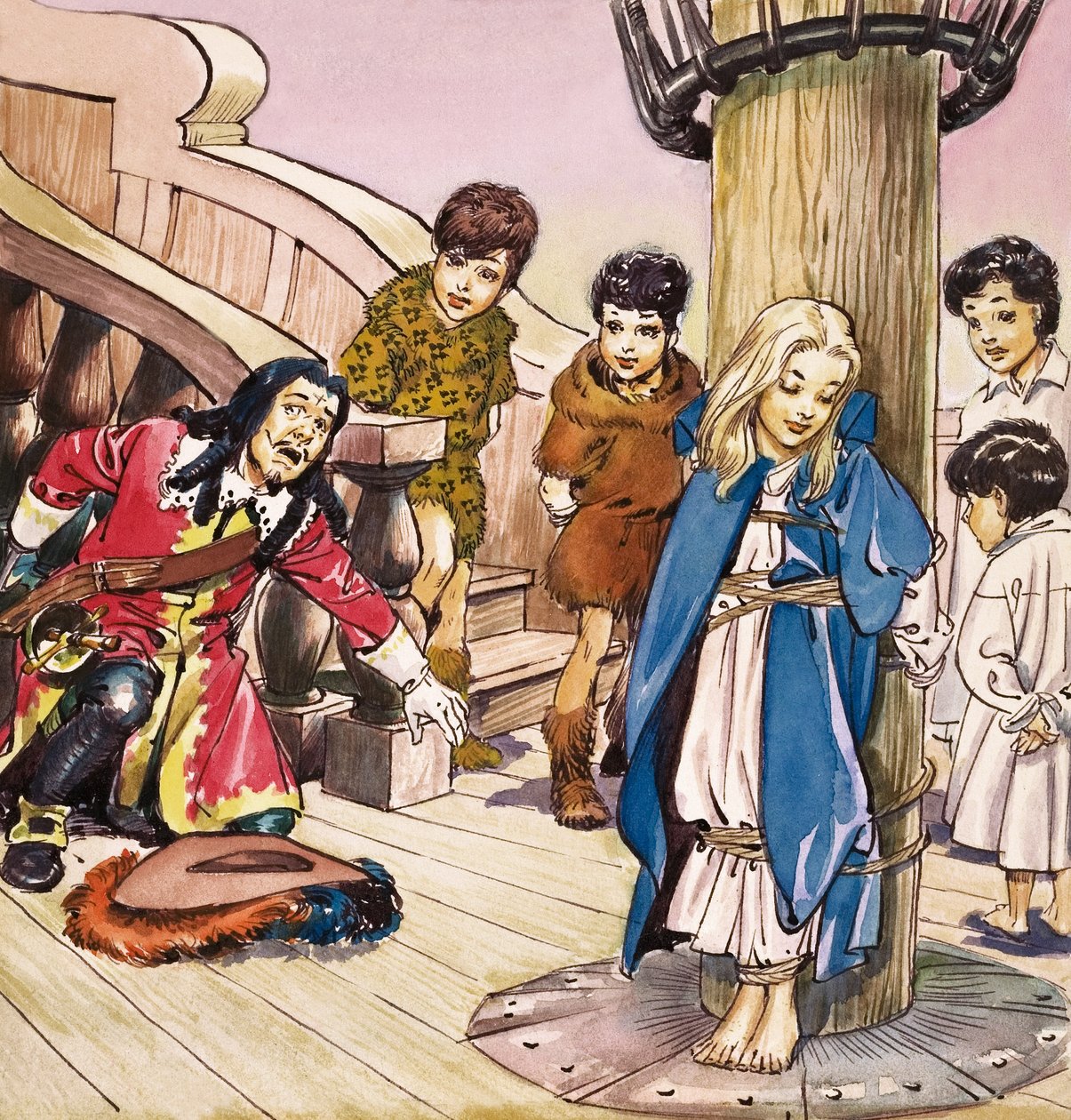 Wendy attachée au mât, illustration de "Peter Pan" de J.M. Barrie (gouache sur papier) - Nadir Quinto
