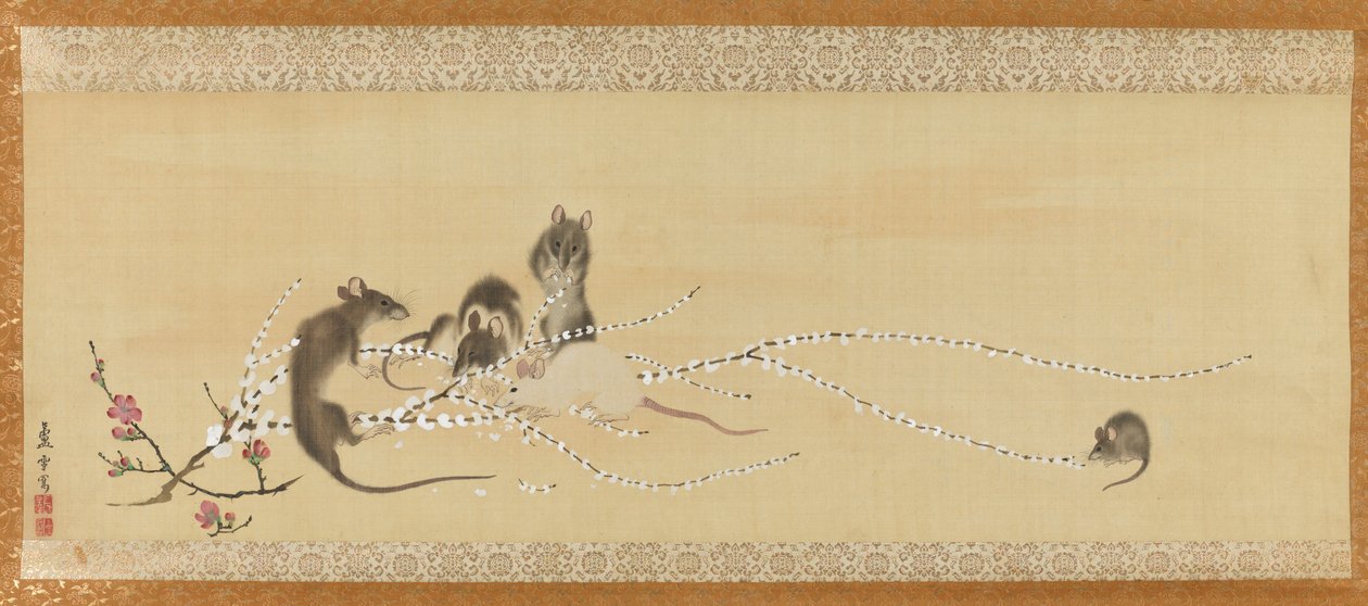 Souris sur des fleurs de gâteaux de riz - Nagasawa Rosetsu
