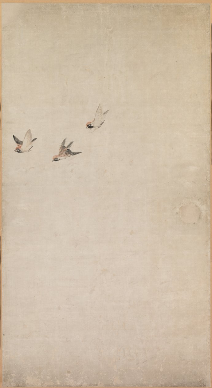 Chiots, Moineaux et Chrysanthèmes - Nagasawa Rosetsu