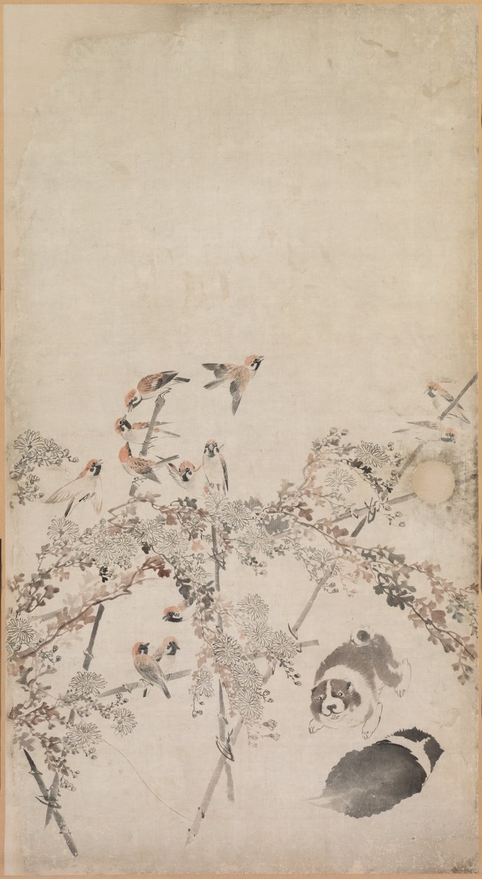 Chiots, moineaux et chrysanthèmes, 1754-1799 - Nagasawa Rosetsu