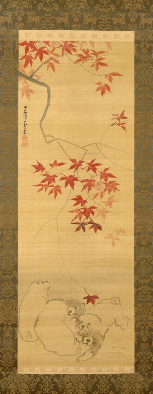 Welpen unter einem Ahornzweig - Nagasawa Rosetsu